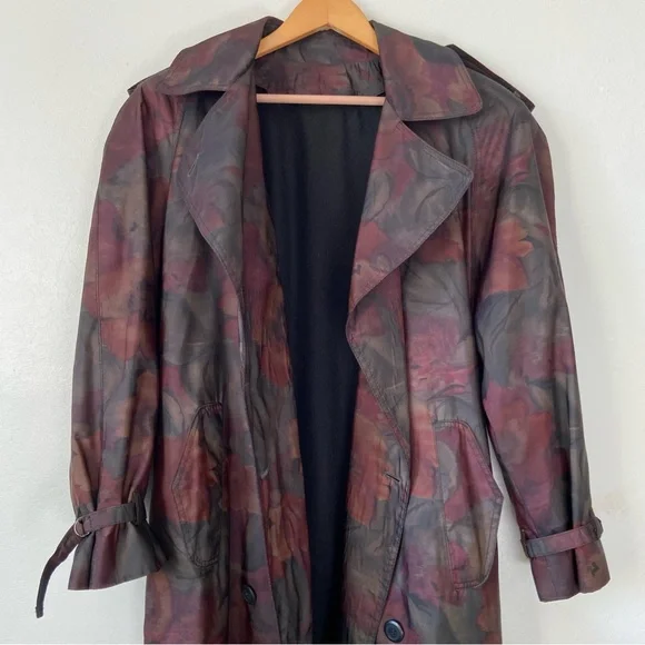Vintage Dark Floral Trench Coat - Picture 4 of 16